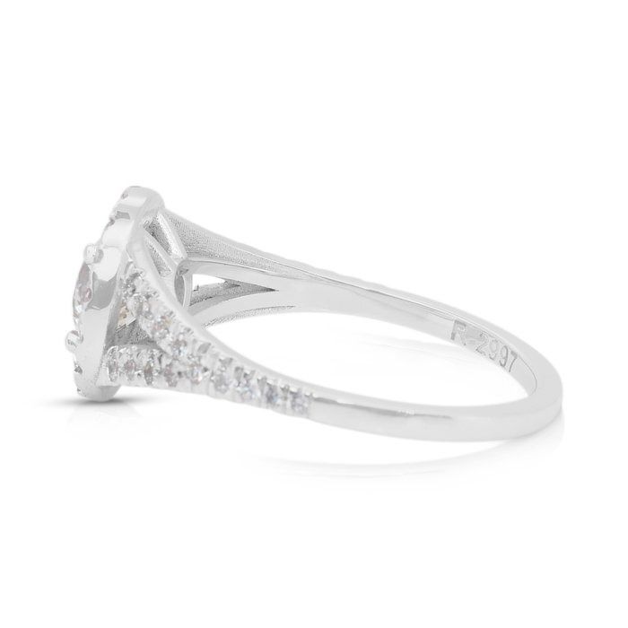 Dazzling 1.26ct Diamonds Halo Ring in 18k White Gold - IGI Certified
