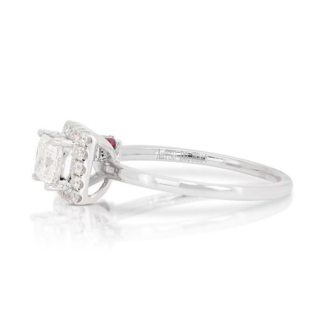 Dazzling 14K White Gold Ring with Princess and Round Cut Diamonds