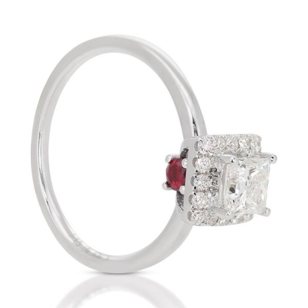 Dazzling 14K White Gold Ring with Princess and Round Cut Diamonds