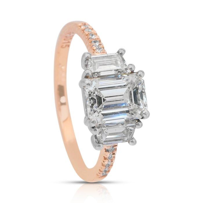 Dazzling 2.12ct Diamonds 3-Stone Ring in 18k Rose & White Gold - IGI Certified