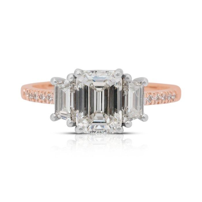 Dazzling 2.12ct Diamonds 3-Stone Ring in 18k Rose & White Gold - IGI Certified