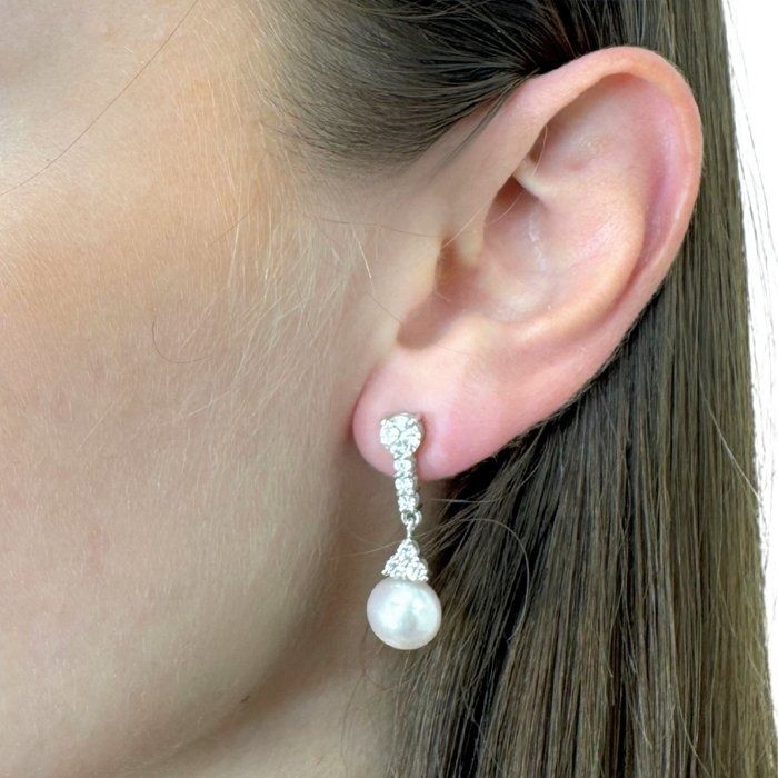 Dazzling 24.87ct Fresh Water Cultured Pearls and Diamonds Drop Earrings in 18k White Gold - IGI Certified