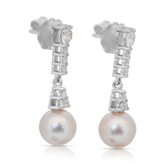 Dazzling 24.87ct Fresh Water Cultured Pearls and Diamonds Drop Earrings in 18k White Gold - IGI Certified
