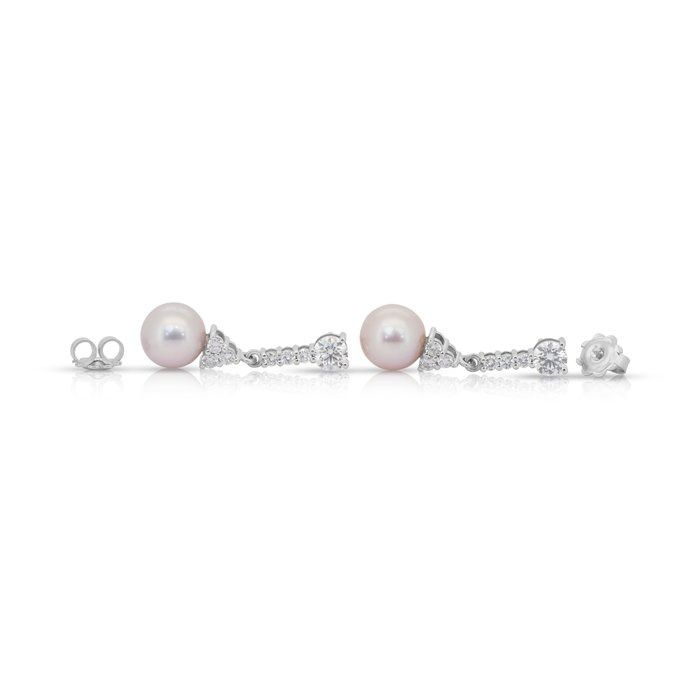 Dazzling 24.87ct Fresh Water Cultured Pearls and Diamonds Drop Earrings in 18k White Gold - IGI Certified