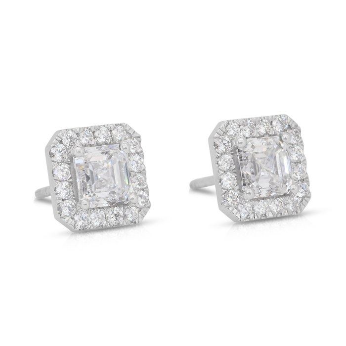 Dazzling 2.52ct Double Excellent Ideal Cut Diamonds Halo Stud Earrings in 18k White Gold - GIA Certified