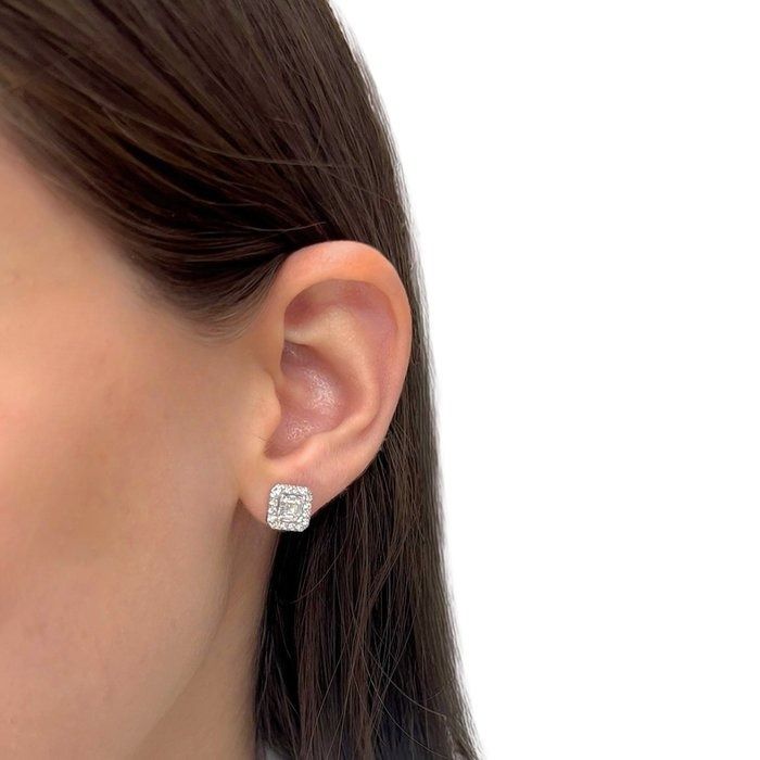 Dazzling 2.52ct Double Excellent Ideal Cut Diamonds Halo Stud Earrings in 18k White Gold - GIA Certified