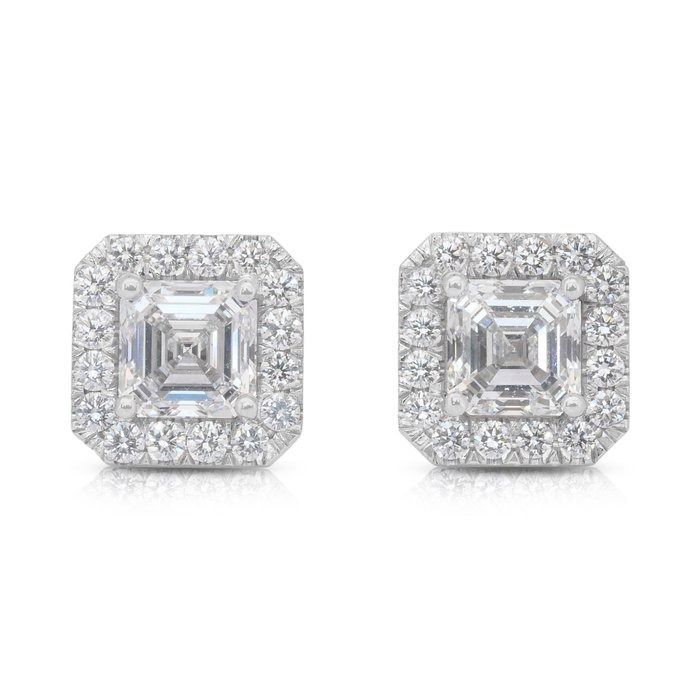 Dazzling 2.52ct Double Excellent Ideal Cut Diamonds Halo Stud Earrings in 18k White Gold - GIA Certified