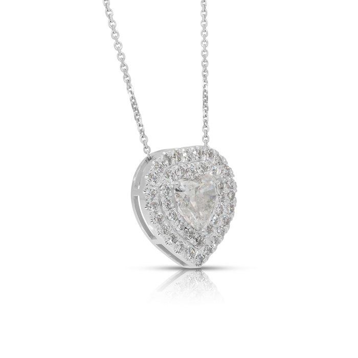 Dazzling 2.64ct Diamonds Necklace with Double Halo Heart Pendant in 14k White Gold - IGI Certified