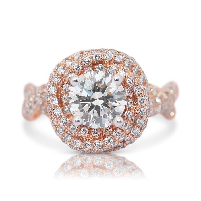 Dazzling 2.96ct Diamonds Cluster Ring in 18k Rose Gold - IGI Certified