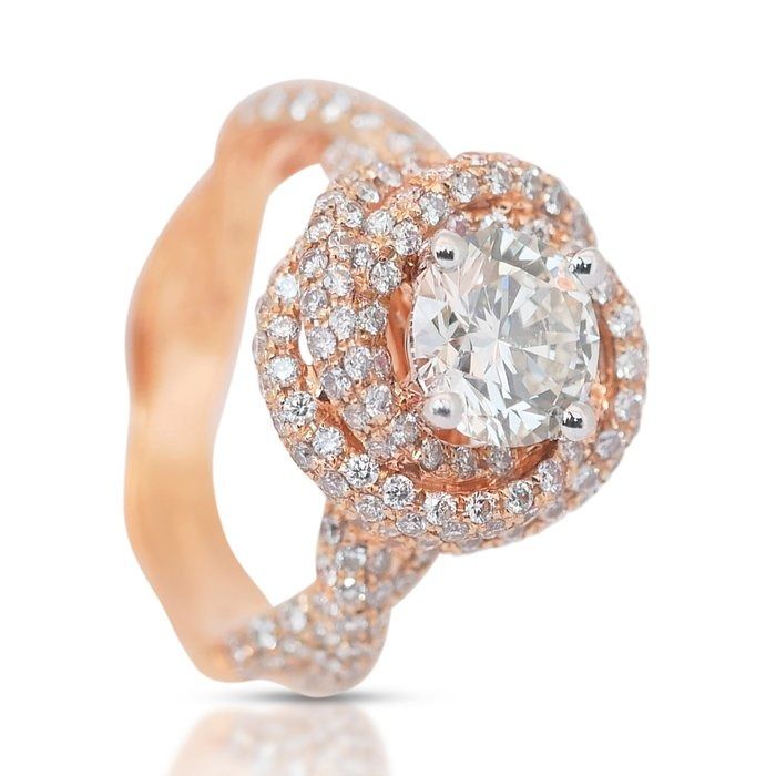 Dazzling 2.96ct Diamonds Cluster Ring in 18k Rose Gold - IGI Certified