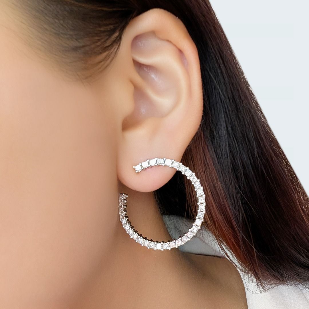 Dazzling 2 carat and 50 points Natural Diamond Semi Circle Earrings - with IGI Certificate