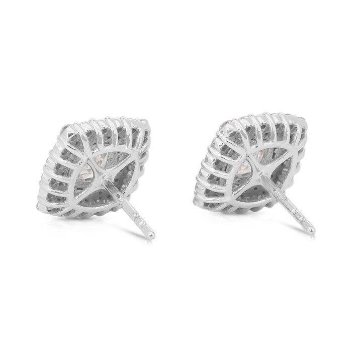 Dazzling 3.08ct Double Excellent Ideal Cut Diamonds Stud Earrings in 18k White Gold - GIA Certified