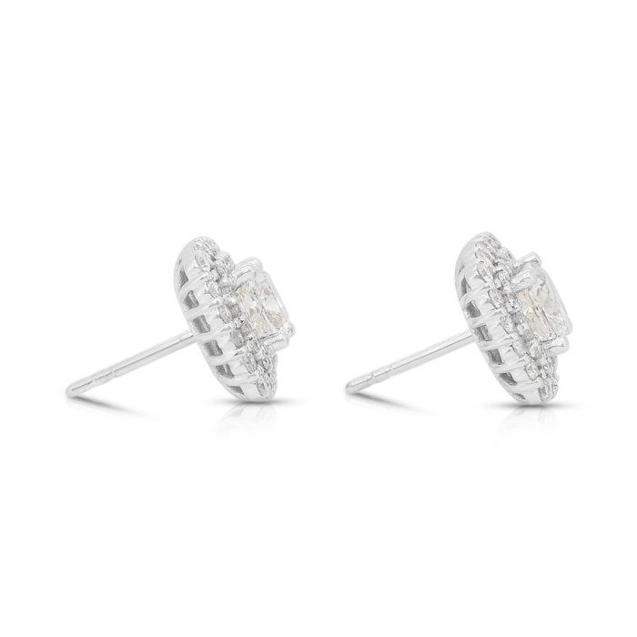 Dazzling 3.08ct Double Excellent Ideal Cut Diamonds Stud Earrings in 18k White Gold - GIA Certified