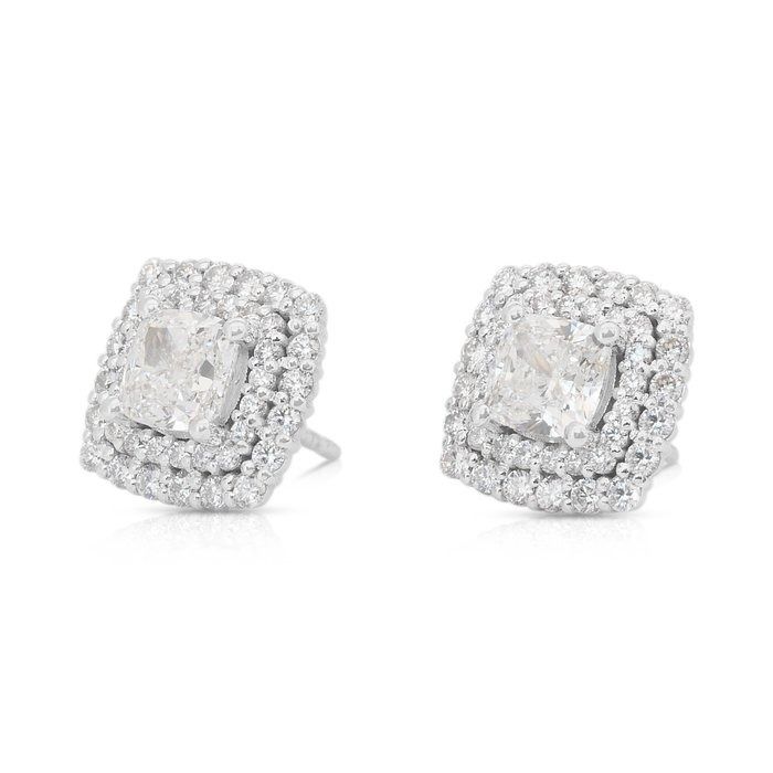 Dazzling 3.08ct Double Excellent Ideal Cut Diamonds Stud Earrings in 18k White Gold - GIA Certified