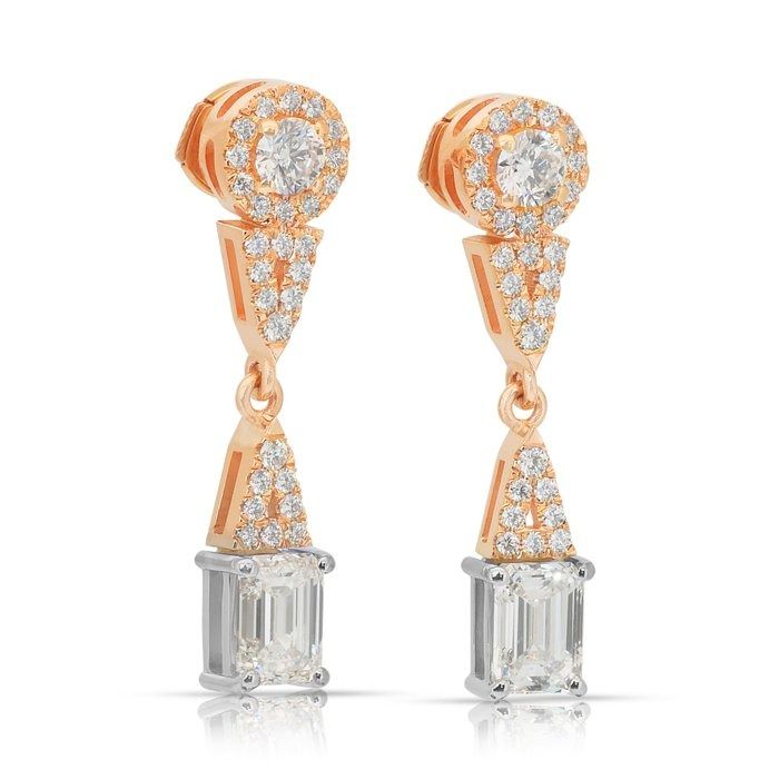 Dazzling 3.18ct Diamonds Drop Earrings in 18k White & Rose Gold - IGI Certified