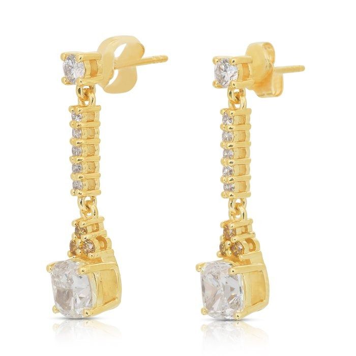 Dazzling 3.74ct Diamonds Drop Earrings in 18k Yellow Gold - IGI Certified