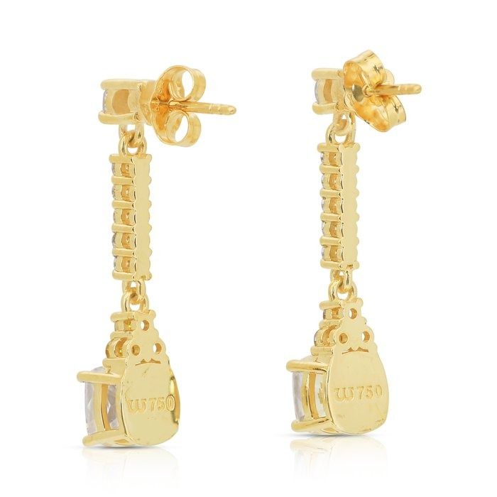 Dazzling 3.74ct Diamonds Drop Earrings in 18k Yellow Gold - IGI Certified
