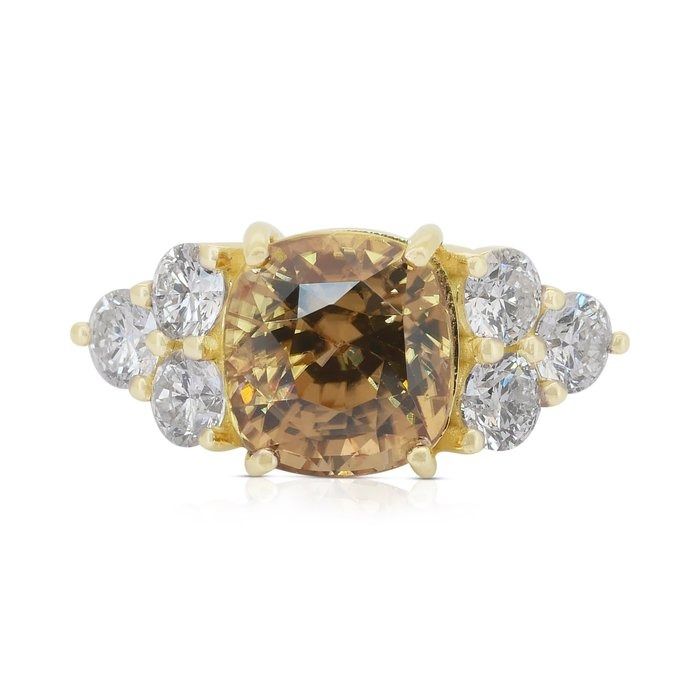 Dazzling 7.01ct Zircon and Diamonds Pave Ring in 14k Yellow Gold - GIA Certified