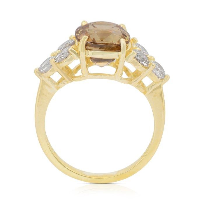 Dazzling 7.01ct Zircon and Diamonds Pave Ring in 14k Yellow Gold - GIA Certified