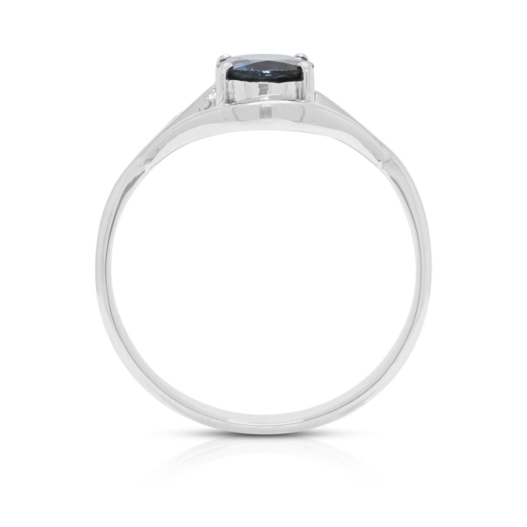 Deep 0.74ct Heated Blue Sapphire Split-Shank Solitaire Ring in 14K White Gold