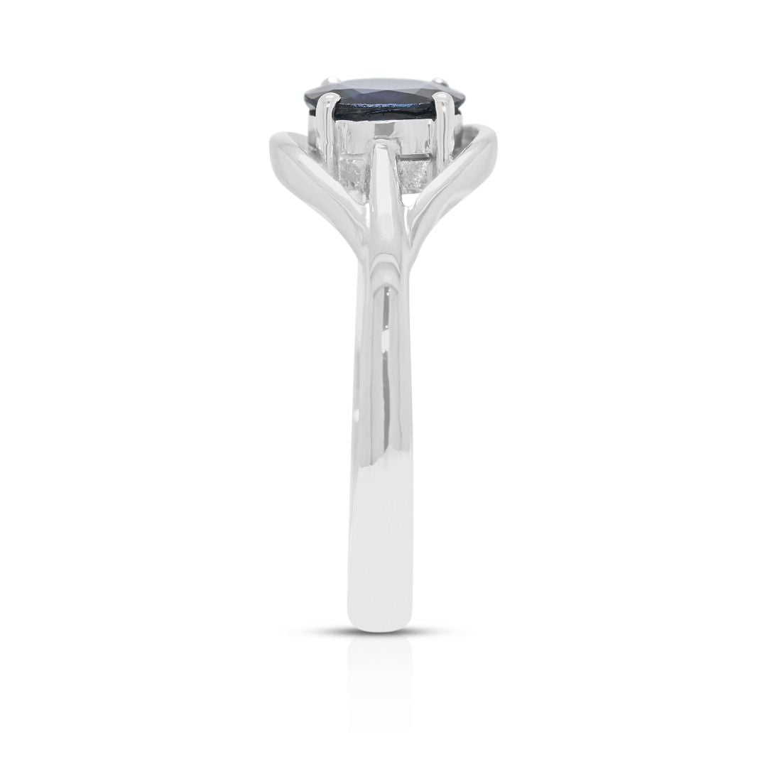 Deep 0.74ct Heated Blue Sapphire Split-Shank Solitaire Ring in 14K White Gold