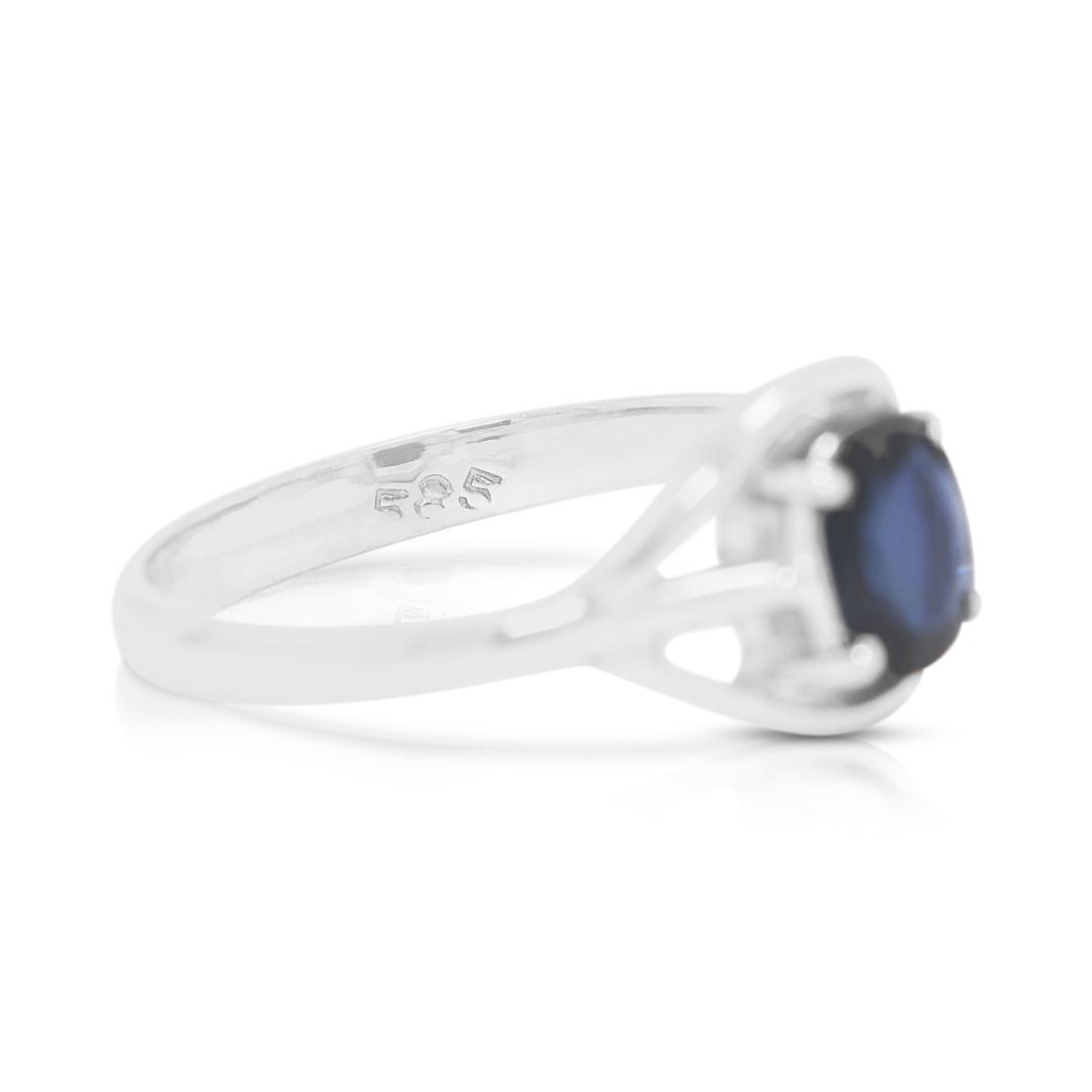 Deep 0.74ct Heated Blue Sapphire Split-Shank Solitaire Ring in 14K White Gold
