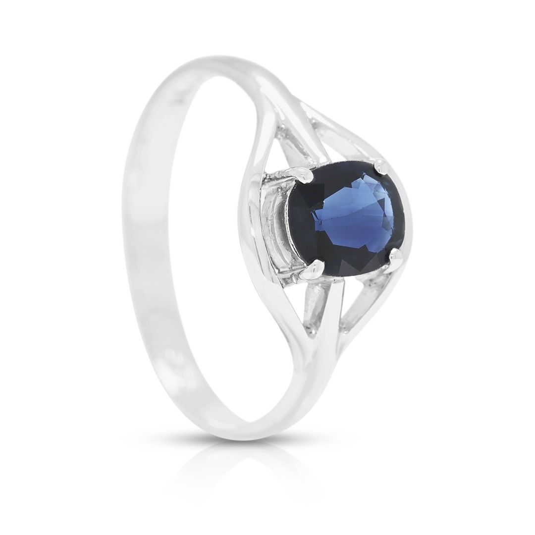 Deep 0.74ct Heated Blue Sapphire Split-Shank Solitaire Ring in 14K White Gold
