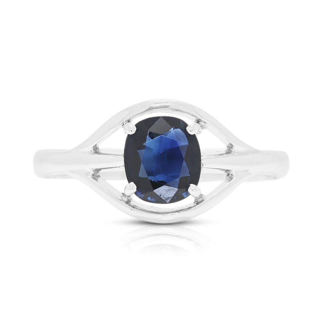 Deep 0.74ct Heated Blue Sapphire Split-Shank Solitaire Ring in 14K White Gold