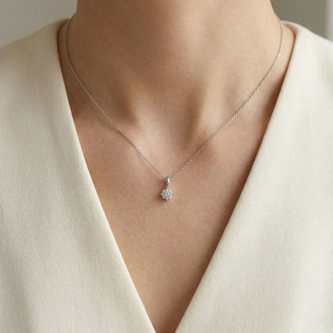Delicate 0.12ct Diamond Cluster Pendant in 14K White Gold