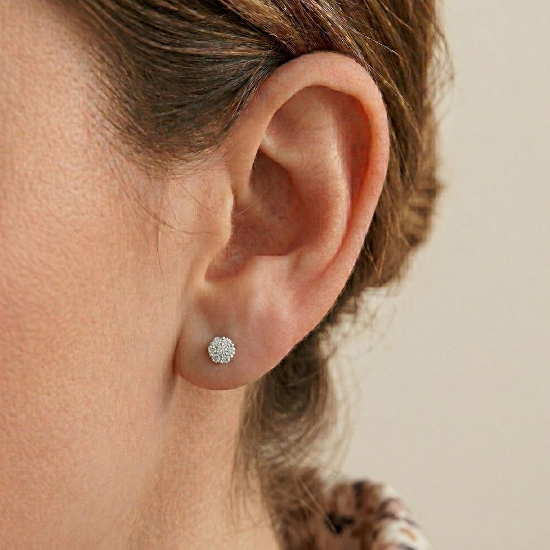 Delicate 0.21ct Diamond Floral Earrings in 18K White Gold