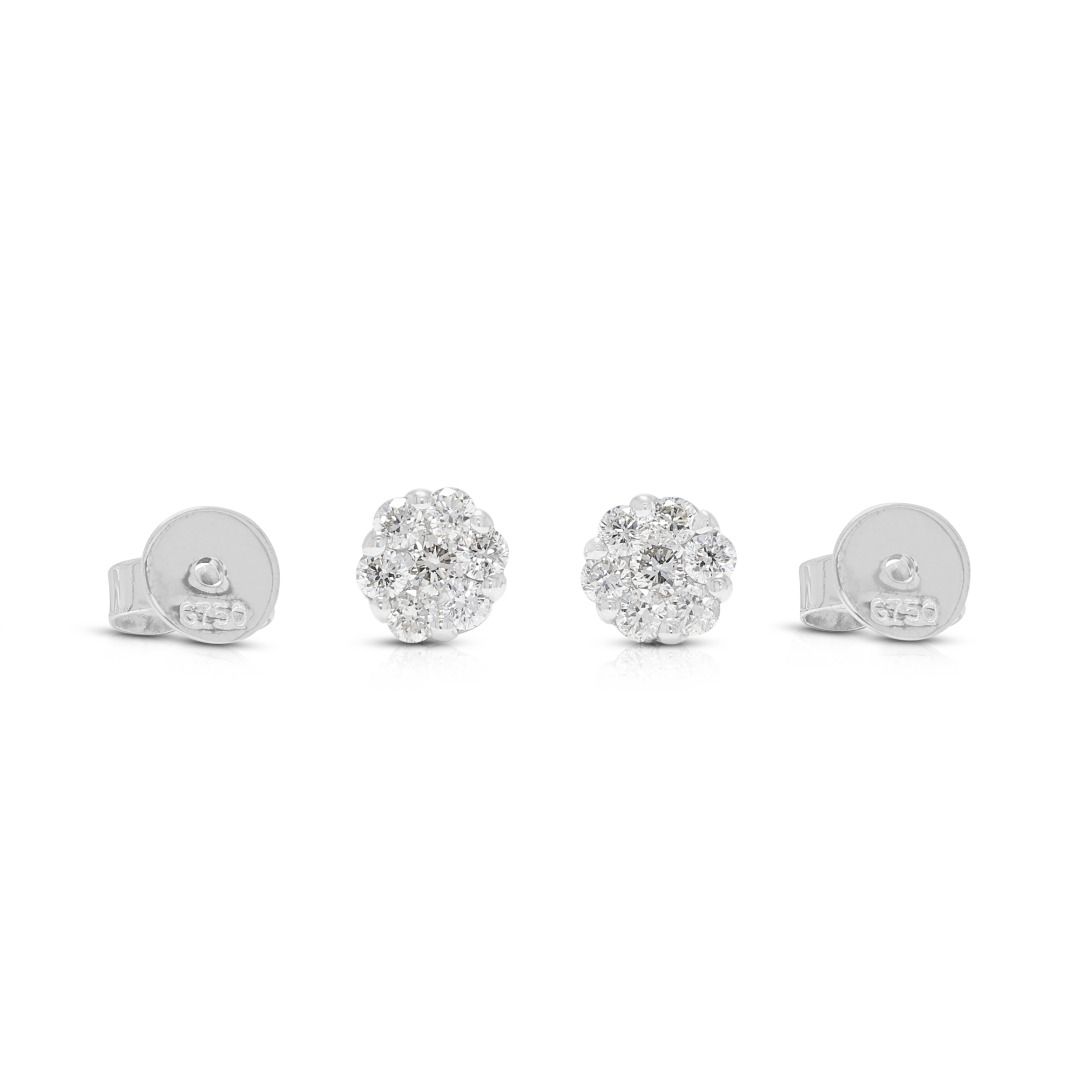 Delicate 0.21ct Diamond Floral Earrings in 18K White Gold