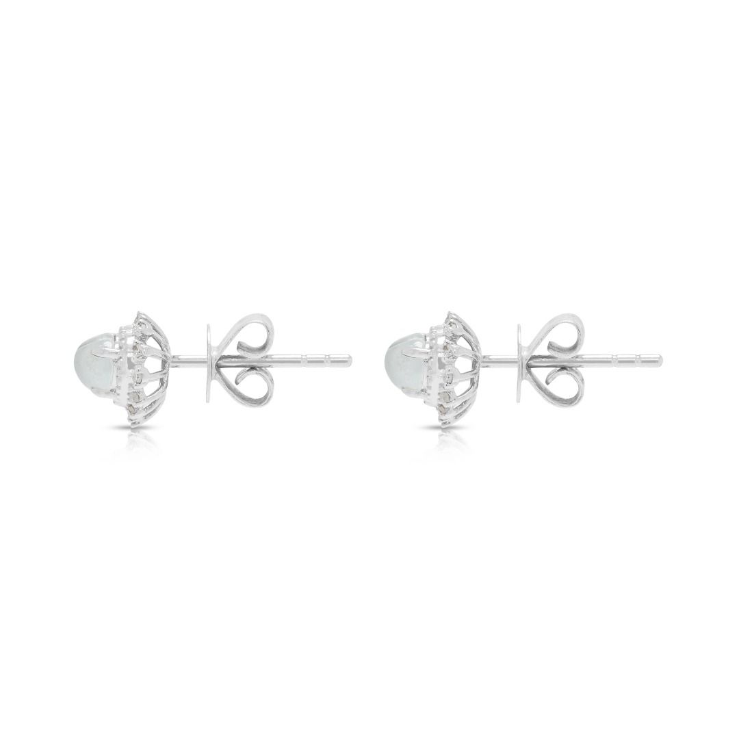 Delicate Icy Heart Jade accented with 0.07ct Diamond Stud Earrings in 18K White Gold