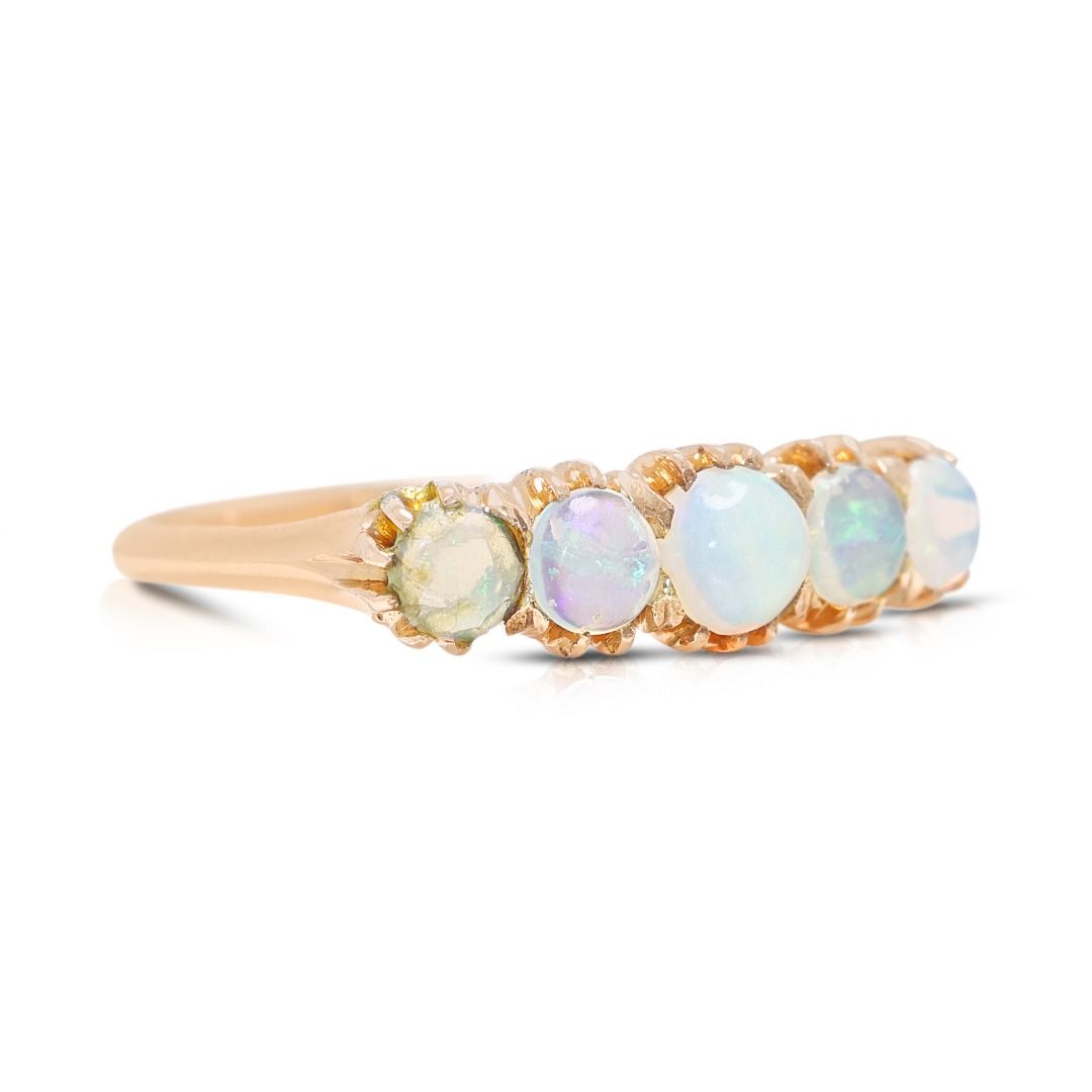 Dreamy 1.78g Opal Cabochon Five-Stone Band in 9K Rose Gold