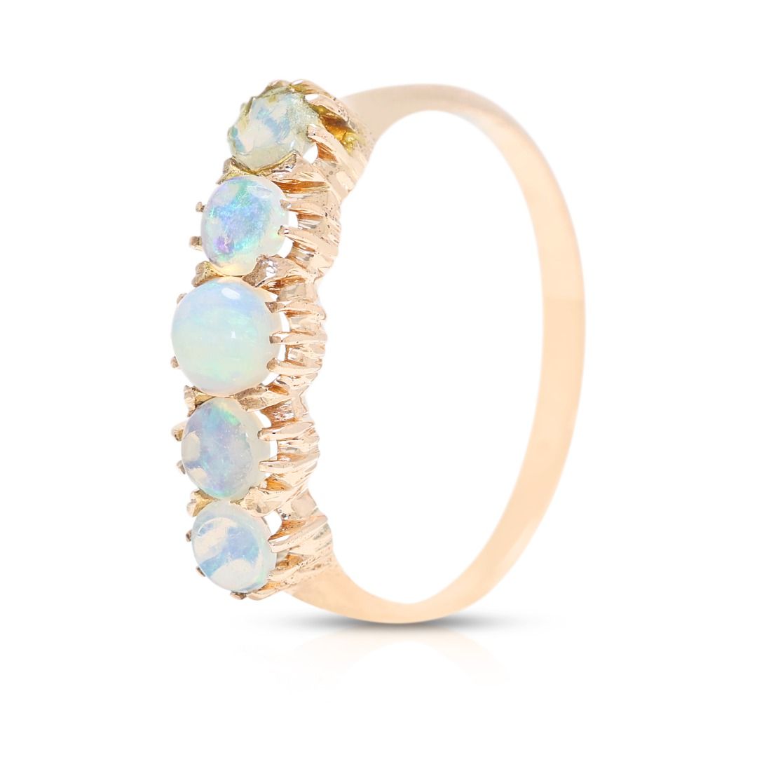 Dreamy 1.78g Opal Cabochon Five-Stone Band in 9K Rose Gold