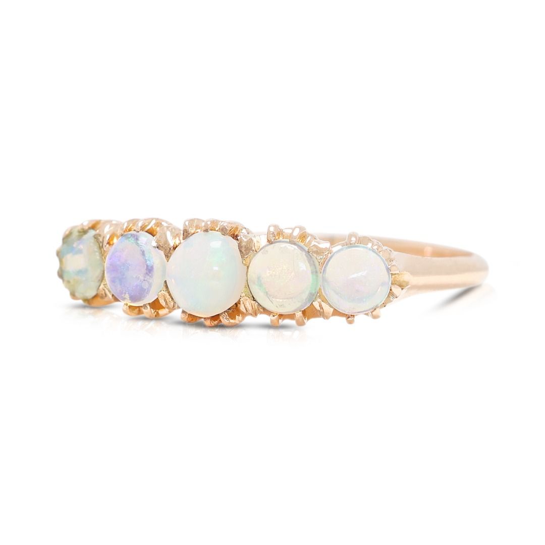 Dreamy 1.78g Opal Cabochon Five-Stone Band in 9K Rose Gold
