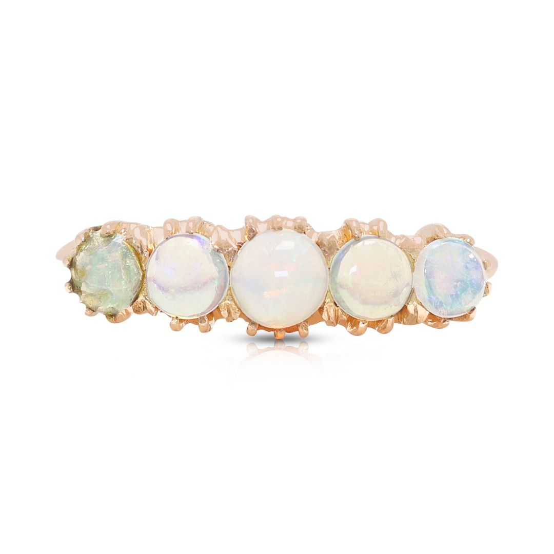Dreamy 1.78g Opal Cabochon Five-Stone Band in 9K Rose Gold