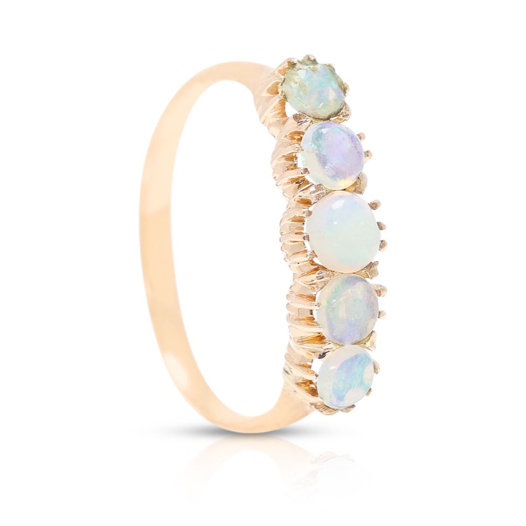 Dreamy 1.78g Opal Cabochon Five-Stone Band in 9K Rose Gold