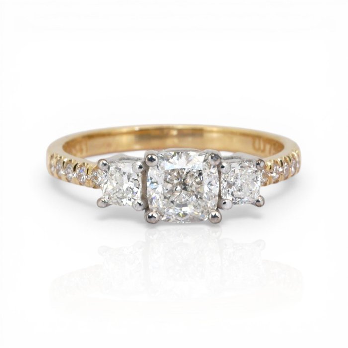1.40 Carats GCI Certified Natural Diamond 18K White And Yellow Gold 3-Stone Ring