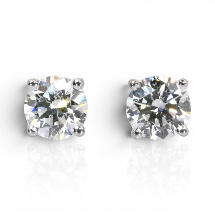 2.03 Carats IGI Certified Natural Diamond 18K White Gold Stud Earrings