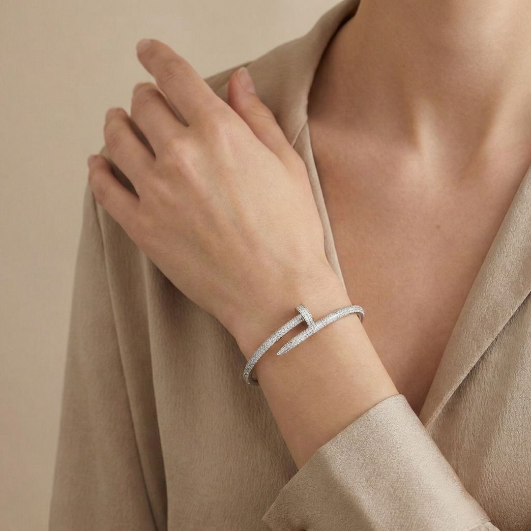 Edgy 1.33ct Natural Diamond "Industrial Nail" Bangle in 18K White Gold