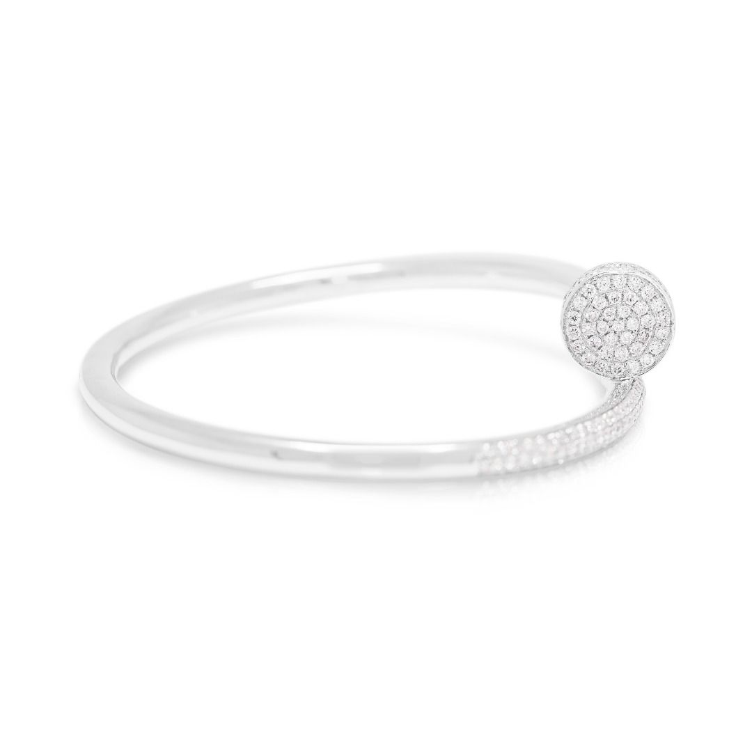 Edgy 1.33ct Natural Diamond "Industrial Nail" Bangle in 18K White Gold