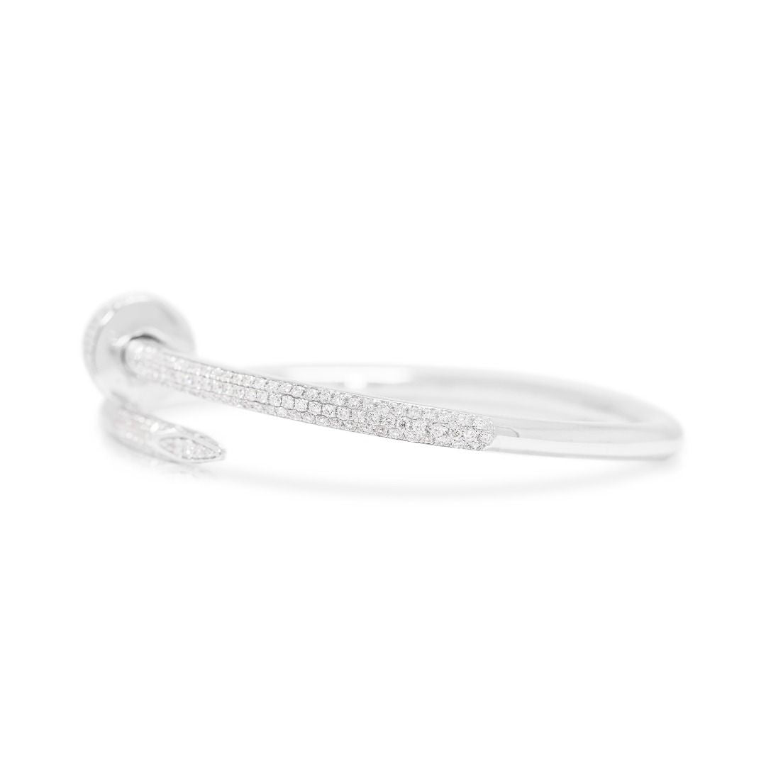 Edgy 1.33ct Natural Diamond "Industrial Nail" Bangle in 18K White Gold