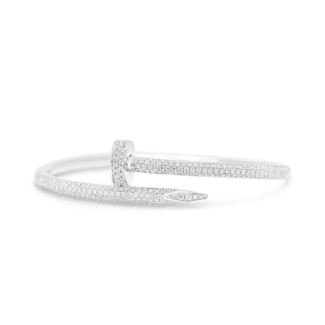 Edgy 1.33ct Natural Diamond "Industrial Nail" Bangle in 18K White Gold