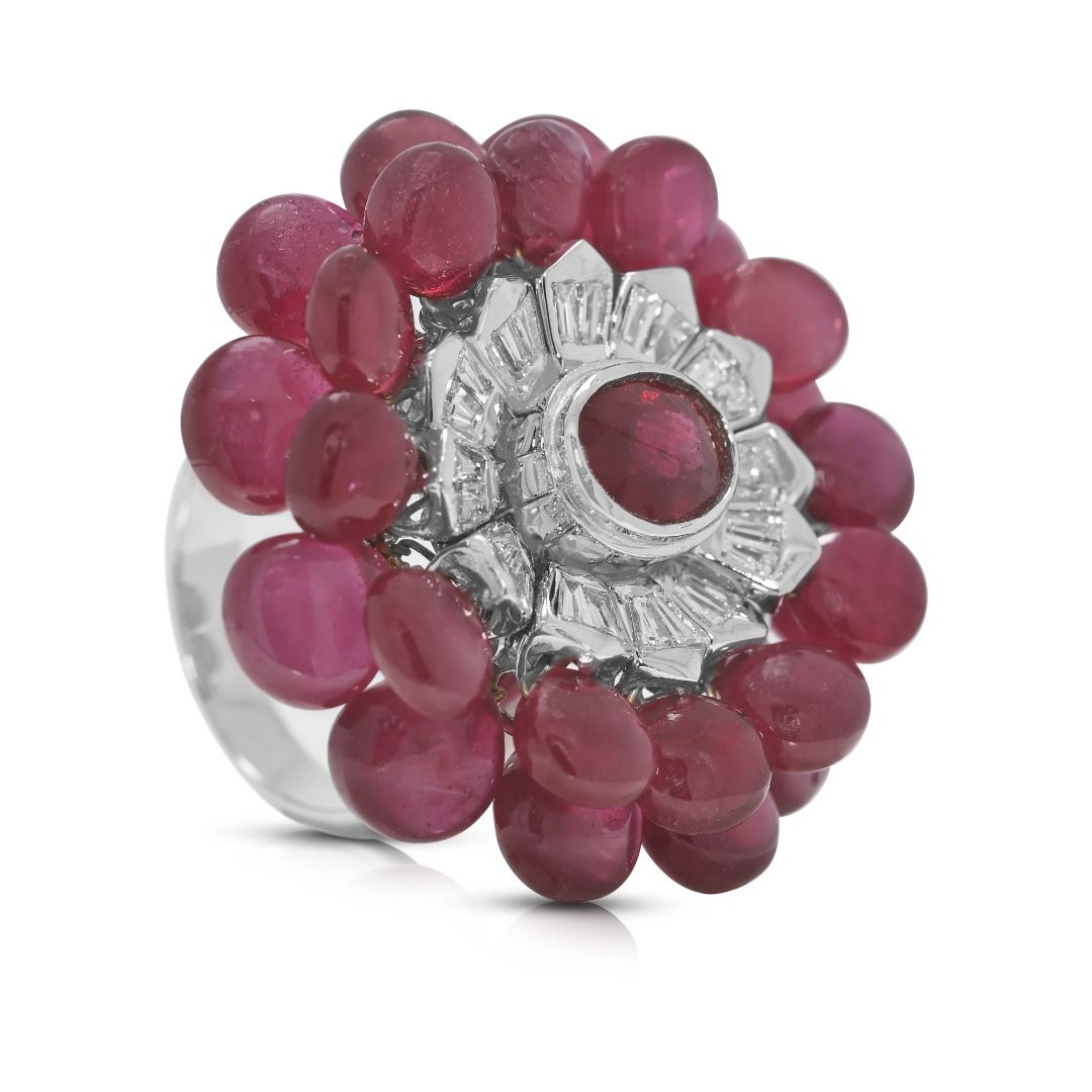 Effulgent 2.48ct Ruby & Natural Diamonds Ring Splendor in 18K White Gold