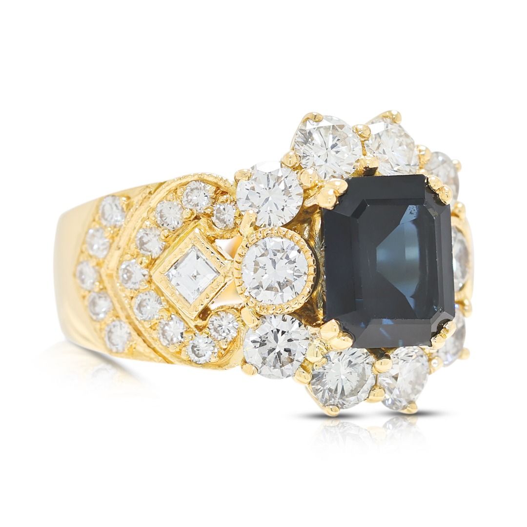 Electrifying 3.35ct Blue Sapphire and Diamond Ring in 18K Yellow Gold