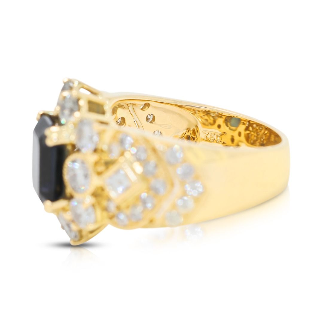Electrifying 3.35ct Blue Sapphire and Diamond Ring in 18K Yellow Gold