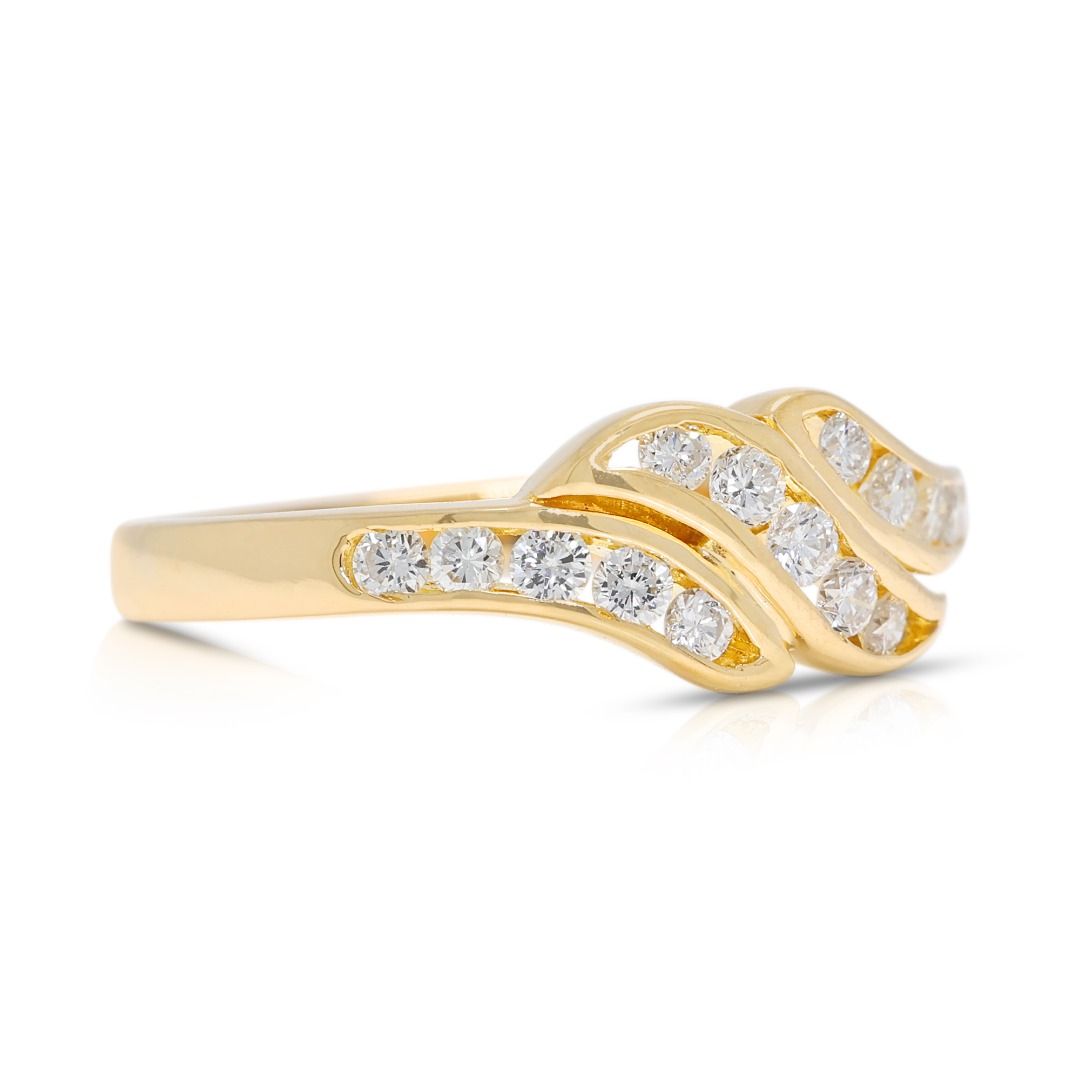 Elegant 0.18ct Diamond Wave Ring in 18K Yellow Gold