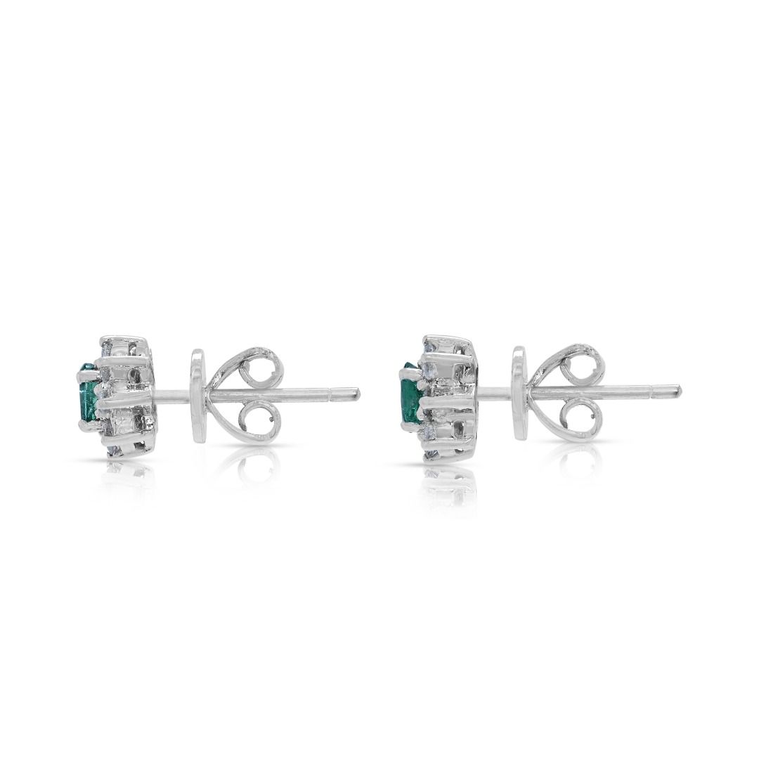 Elegant 0.30ct Emerald & Diamond Halo Studs in 18K White Gold