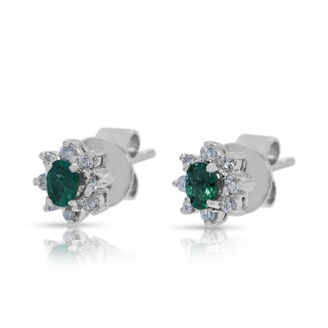 Elegant 0.30ct Emerald & Diamond Halo Studs in 18K White Gold