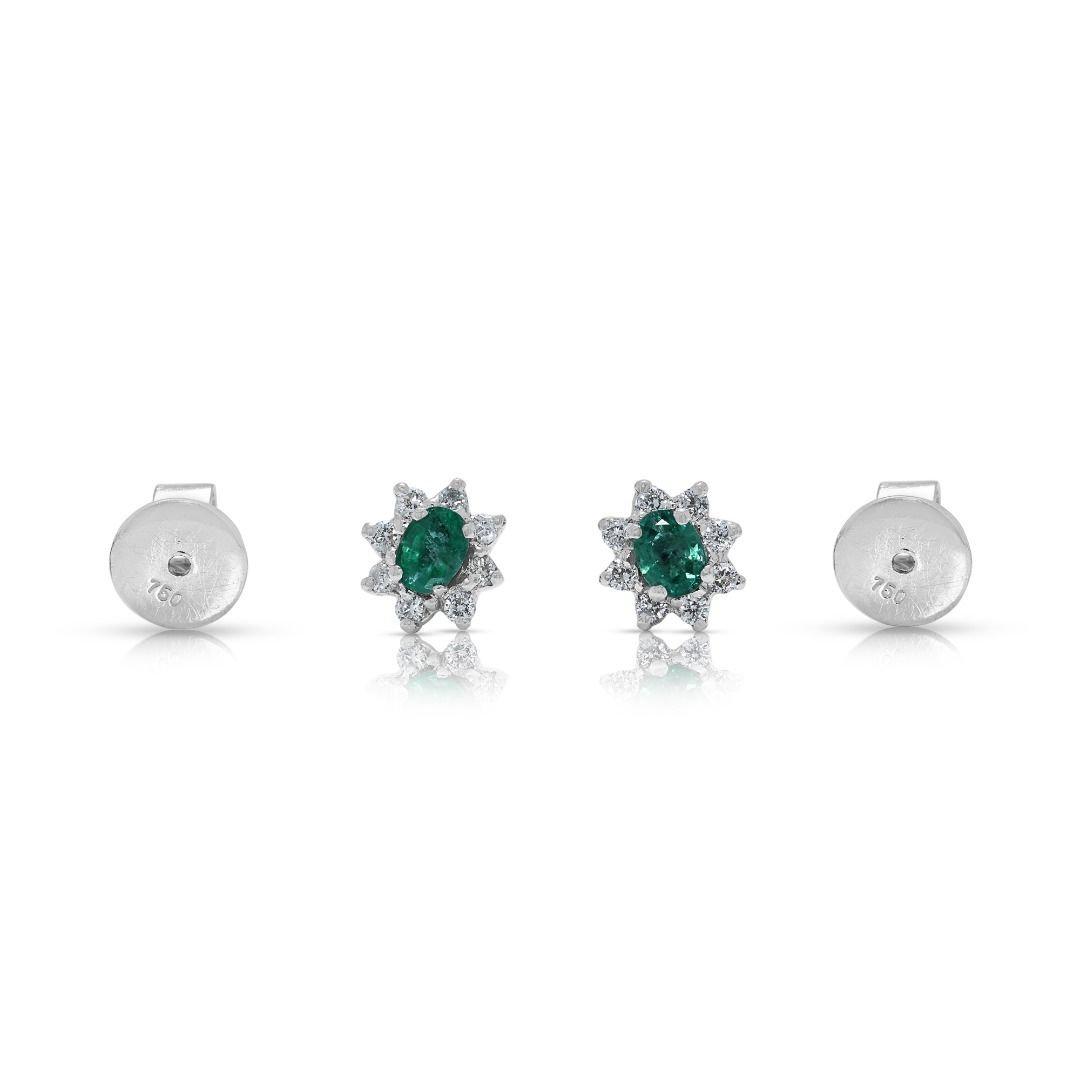 Elegant 0.30ct Emerald & Diamond Halo Studs in 18K White Gold
